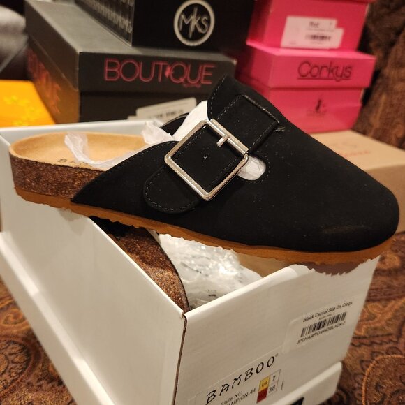 Bamboo Black Slip-on Clogs - Picture 1 of 4